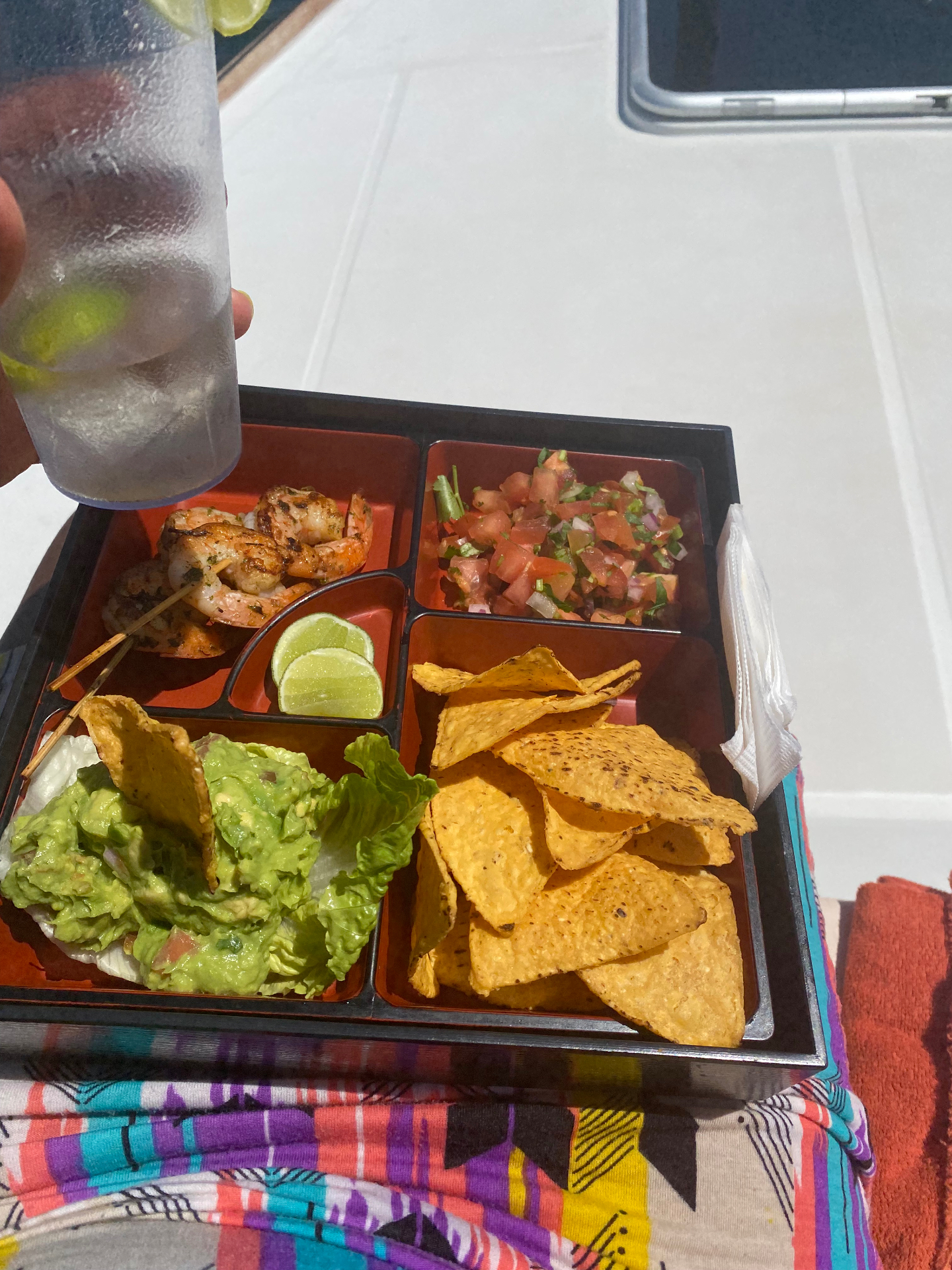 Shrimp, guac & pico — a boat lunch