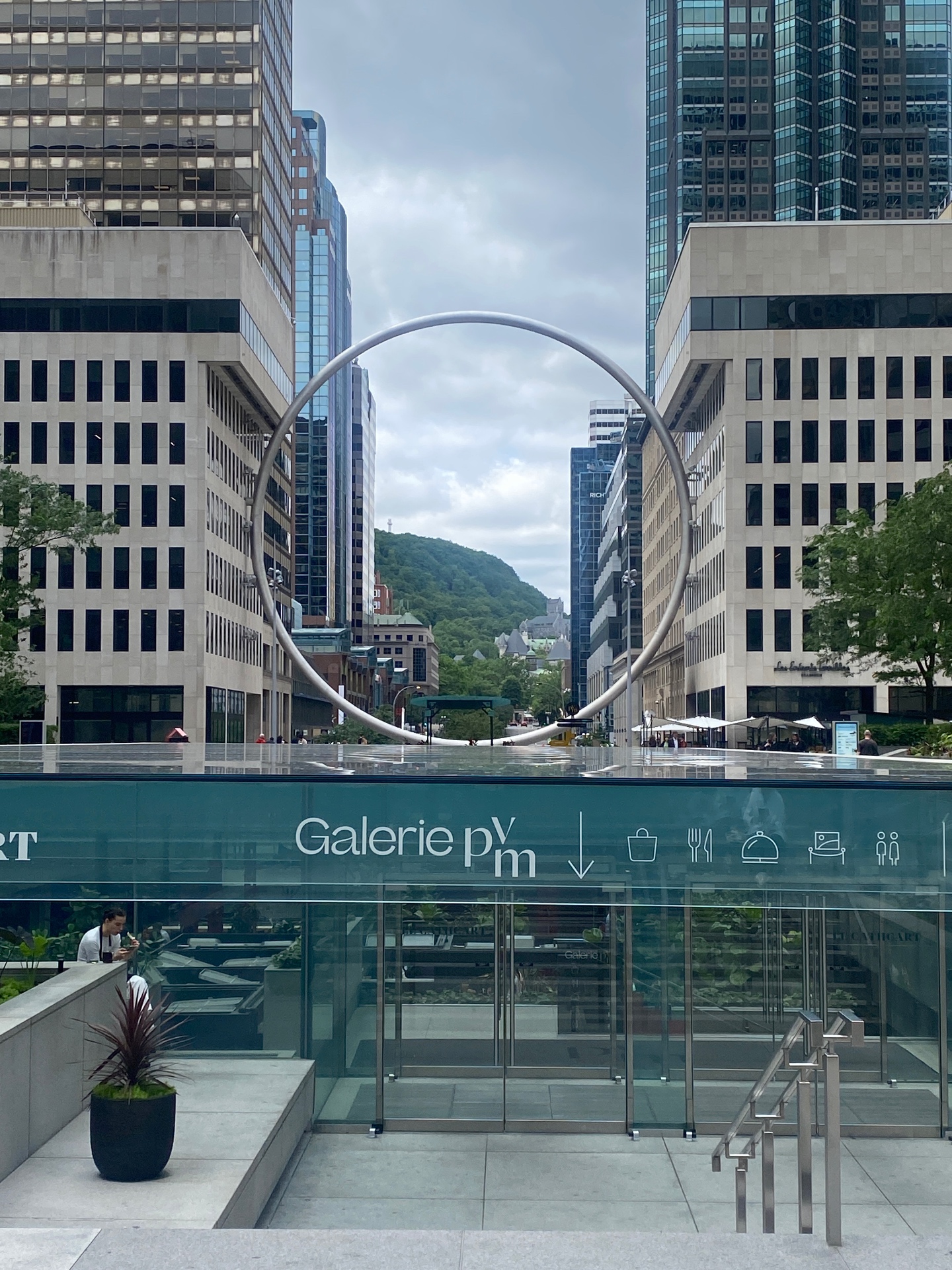 The Ring at Place Ville Marie — Mont Royal framed in steel
